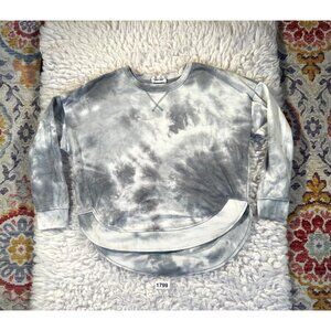 Olive & Oak Womens Sweatshirt Lg Long Sleeve Round Hem Gray White Tie Dye